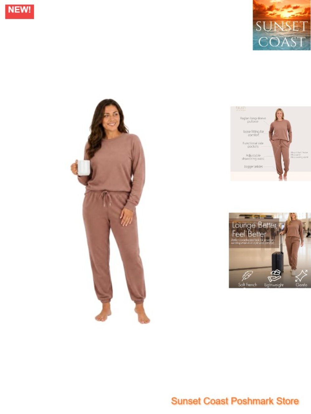 Women's 2 Piece Jogger Lounge Set French Terry Sweatsuit Pullover Travel